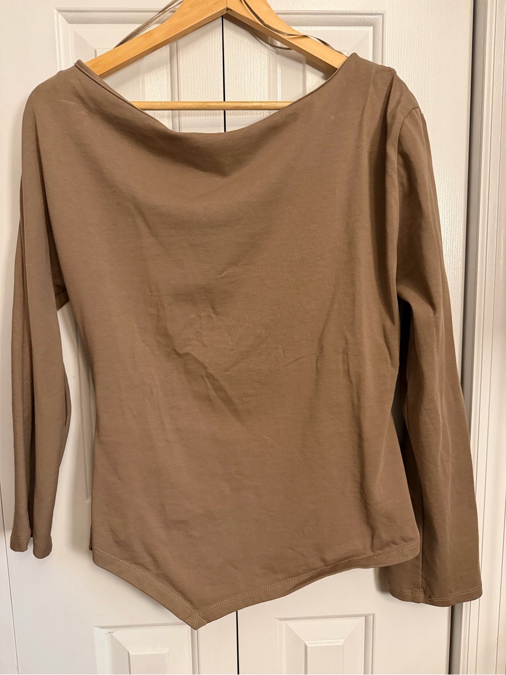 Zara Top Ruched Asymmetric Large Taupe Boat Neck Side Zip